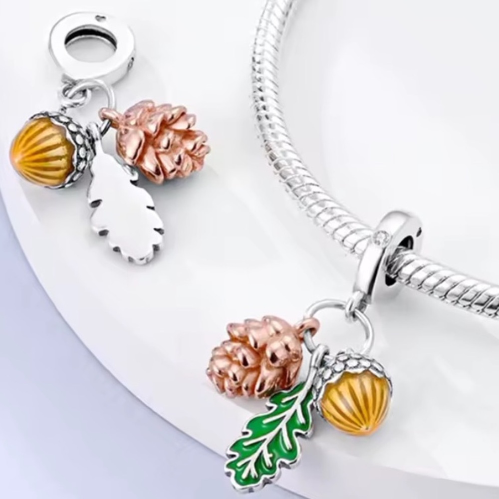 NWOT Acorn, Oak Leaf & Pine Cone Dangle Charm Sterling Silver 925